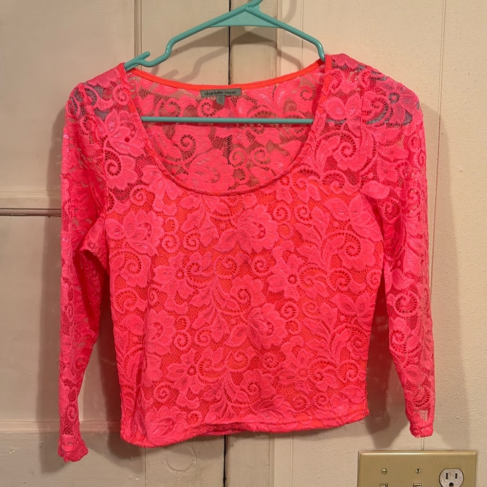 Neon lace crop top